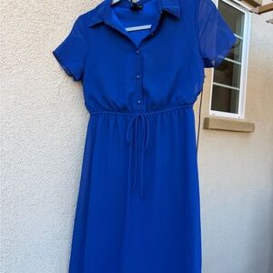 Enfocus Studio Cobalt Blue Midi Dress with Button Detail